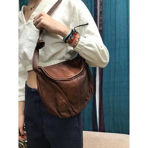 VTG 80s Brown Leather Fold Over Shoulder Bag